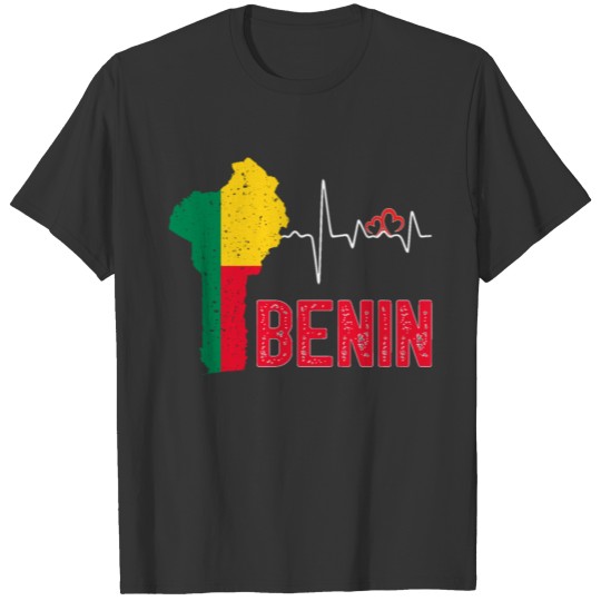 Benin Flag Map Heartbeat for Beninese Pride T-shirt