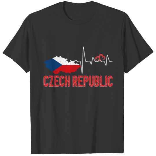 Czech Republic Flag Map Heartbeat Design for Czech T-shirt