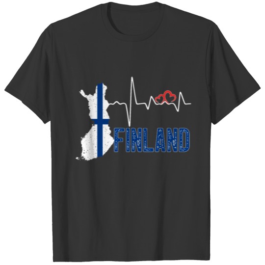Finland Flag Map Heartbeat for Finnish Pride T-shirt