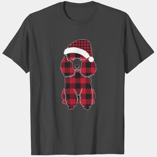 Red Plaid Buffalo Cute Poodle Christmas Santa Hat T Shirts