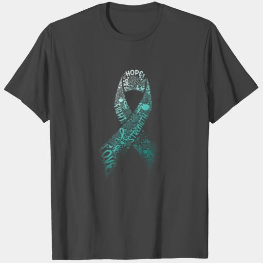 Teal Ribbon Word Cloud Vintage Ovarian Cancer T Shirts