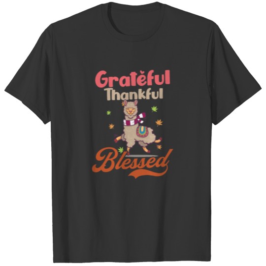Thanksgiving Llama Grateful Thankful Blessed T-shirt