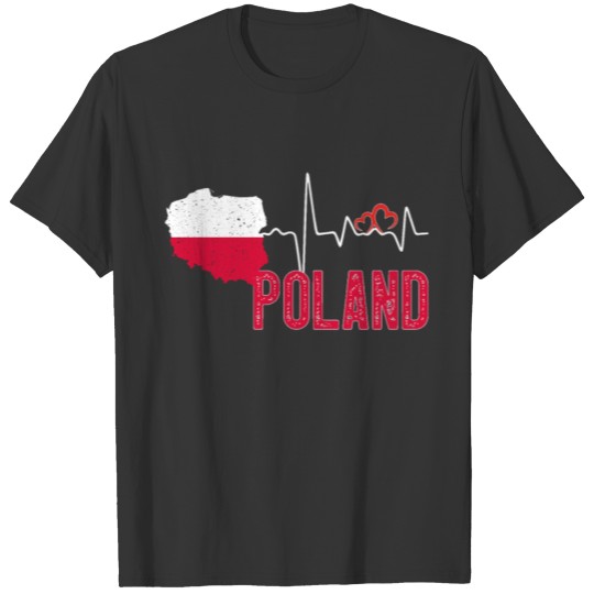 Poland Flag Map Heartbeat for Polish Pride T-shirt