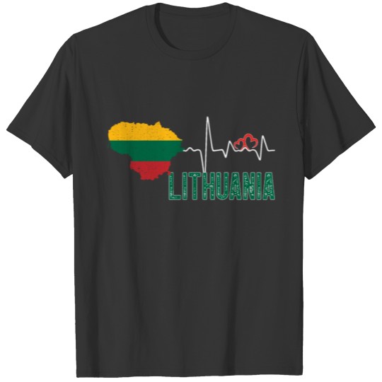 Lithuania Flag Map Heartbeat for Lithuanian Pride T-shirt