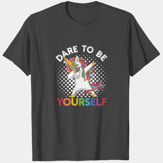 Funny Dabbing Unicorn Dare To Be Yourself LGBT Pri T Shirts