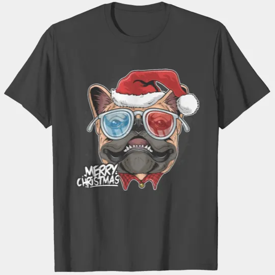 Merry Christmas - Pug with Santa Hat T Shirts