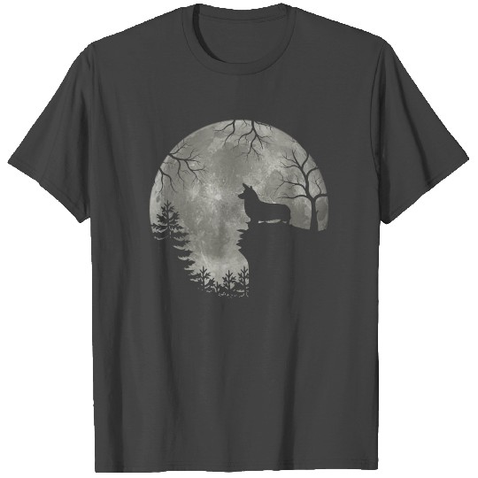 Corgi Dog Moon Howl in Forest Halloween Costume T Shirts