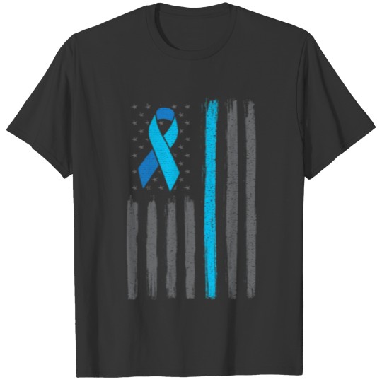 Light blue ribbon us flag prostate cancer T-shirt
