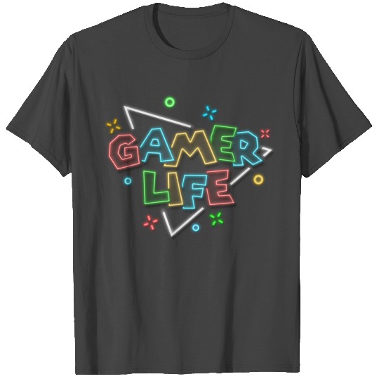 Gamer Life Neon Sign Retro Gamer Video Game Room T Shirts
