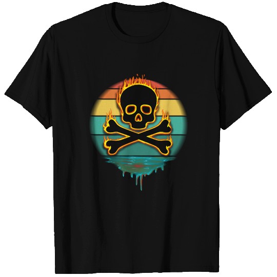 Flaming Vintage Skull Crossbones T Shirts