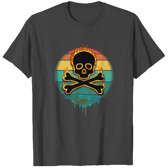 Flaming Vintage Skull Crossbones T Shirts