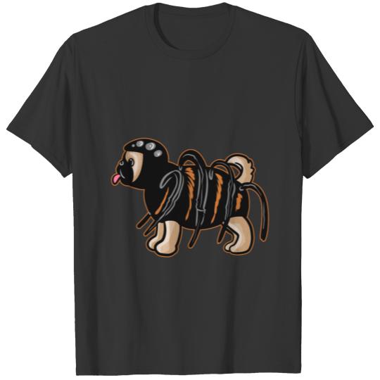Dog Pug Puppy dresses as a giant Spider for T Shirts