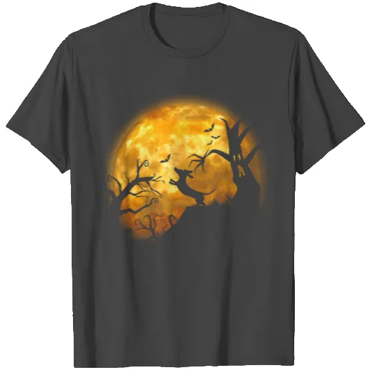 Dachshund under Moon Halloween Dog Lovers T Shirts