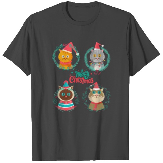 Cat Christmas And Happy New Year Kittens Lover T Shirts
