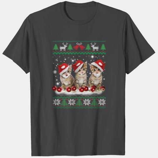Cat Santa Hat Ugly Christmas Lights Funny Kitten T Shirts