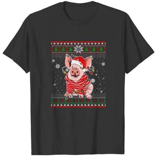 Pig Santa Hat In Snow Ugly Christmas Farmer Gift T Shirts