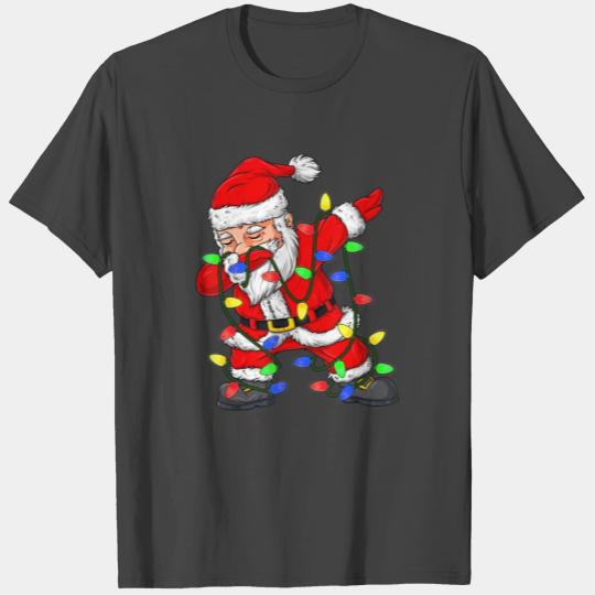 Dabbing Santa Claus Christmas Lights Funny Xmas T Shirts