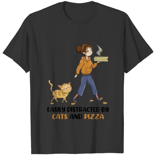 Easily Distracted By Cats And Pizza T-shirt