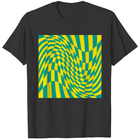 Yellow + Teal Warped Checkerboard Illusion T Shirts