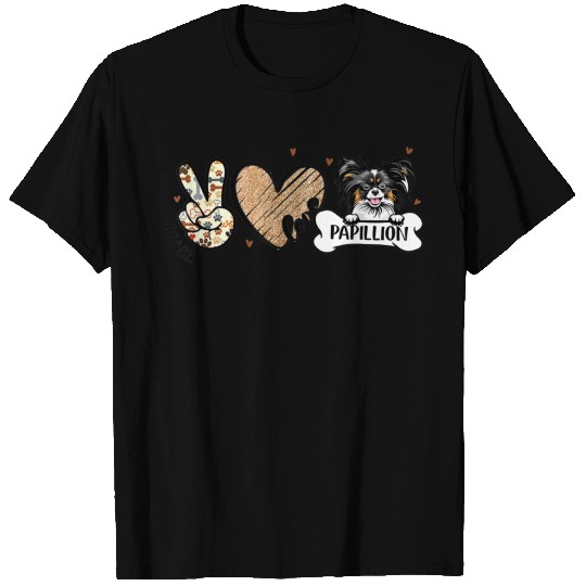 Papillon Dog T ShirtFunny Peace Love Papillion T Shirts