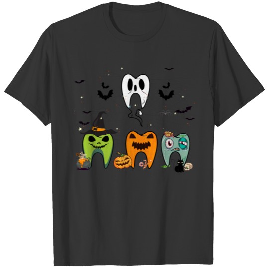 Ghost Teeth Dental Halloween Pumpkin Witch Tooth T-shirt
