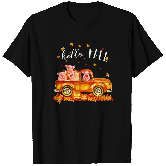 Pig Hello Fall Pigs In Car Pumpkin Happy Halloween T Shirts