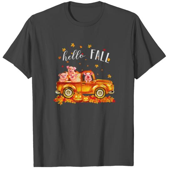 Pig Hello Fall Pigs In Car Pumpkin Happy Halloween T Shirts