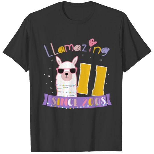 Girls 11th Birthday Llama "LLamazing Since 2008" T Shirts