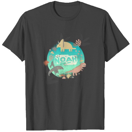 Noah - Cool boy's name with cute dinosaurs T Shirts