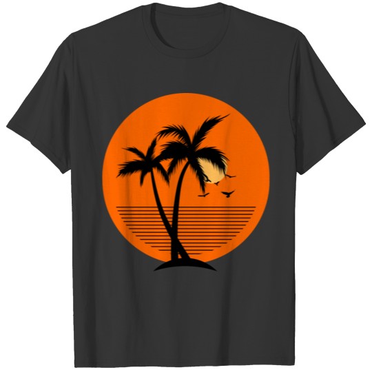 Sun Set// Neon orange round scene T Shirts