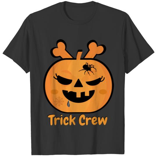 Halloween Pumpkin Trick Crew Creepy Orange T Shirts
