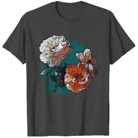 Three Roses on Dry Brush Teal Color Splash (DDP) T Shirts