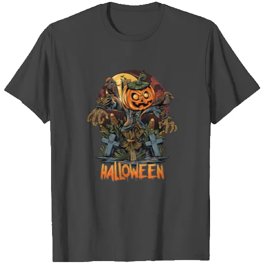 halloween scarecrow pumpkins T Shirts