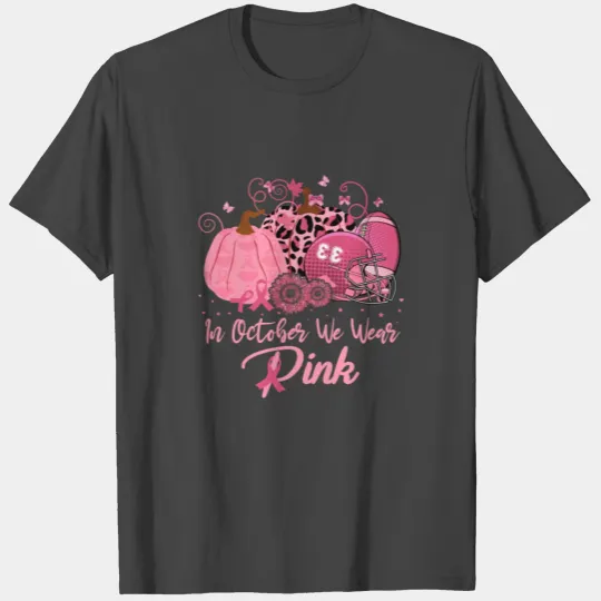 In October Pink Football Pumpkin Breast Cancer T Shirts
