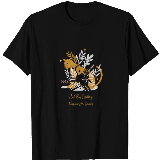 Cats Out Stalking Gold Cat and Black Cat Tri blend T Shirts