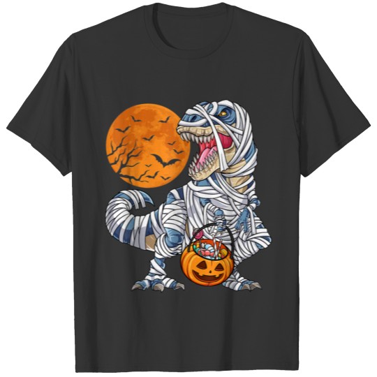 Skeleton Riding Mummy T Rex Halloween Boys Girls K T-shirt