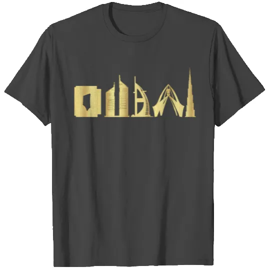 Dubai Gold Script T Shirts Skyline Golden Letters