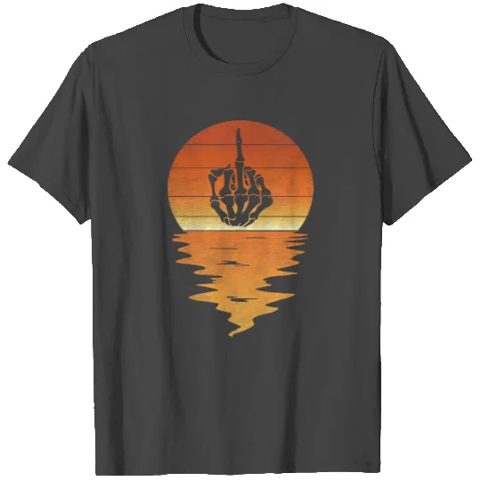 Skeleton Middle Finger Sunset retro vintage T Shirts