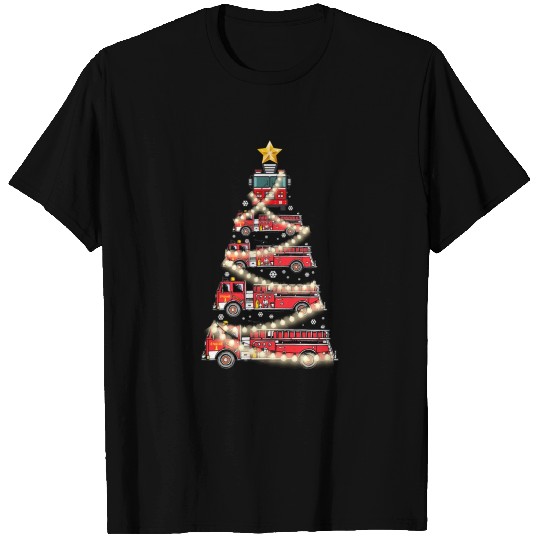 Firefighter Truck Christmas Tree Xmas Fireman Gift T Shirts