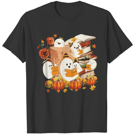 Cute Ghost Book Reading Halloween Teacher Library T Shirts