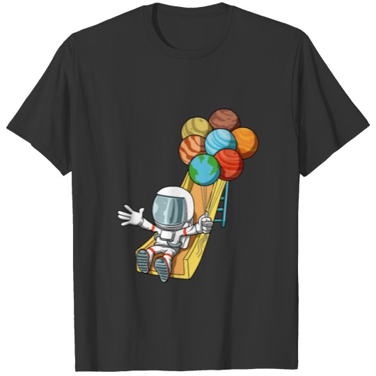 Kids Astronaut Space Slide Planets Balloons T-shirt