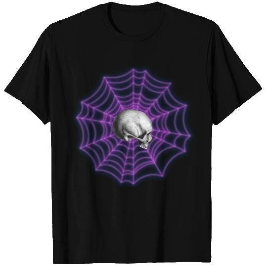 Skull in a Spider Web | Neon Pink T Shirts