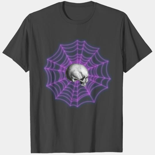 Skull in a Spider Web | Neon Pink T Shirts