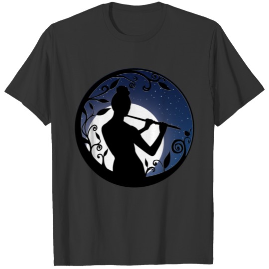 Flute Girl Silhouette - Moonlight T-shirt