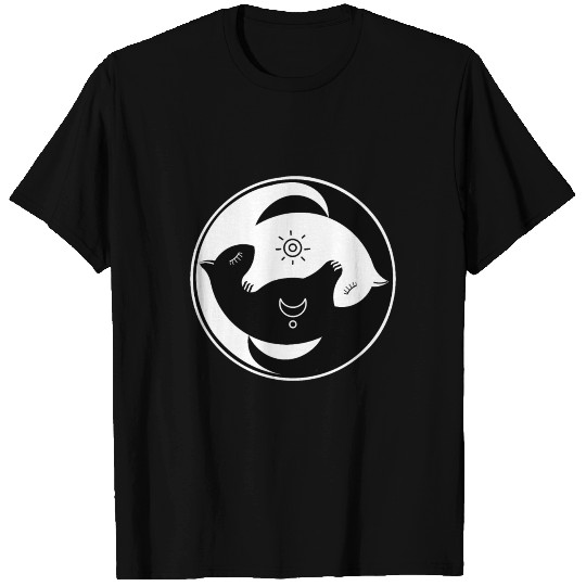 yin and yang cats cat black white ying T Shirts