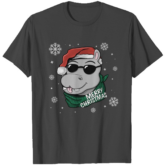 Hippotamus Ugly Christmas with Snowflakes T Shirts