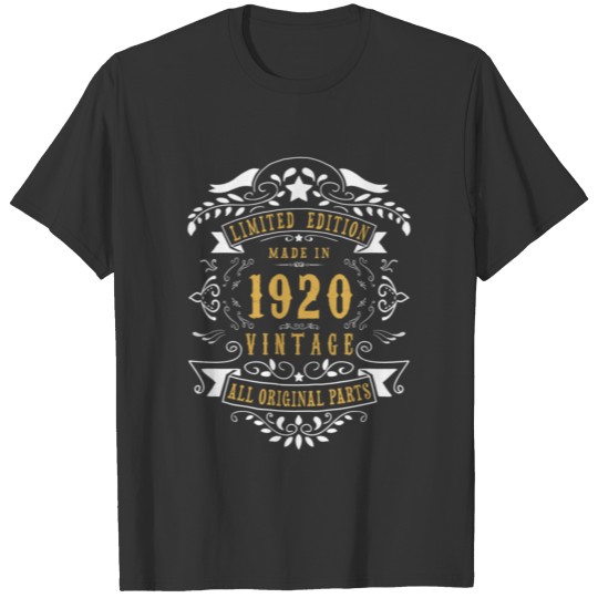 100 Years Old Made In 1920 Vintage 100Th Birthday T-shirt