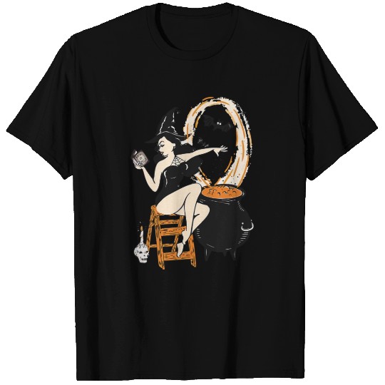 Halloween Witch Pin Up Vintage Retro T Shirts