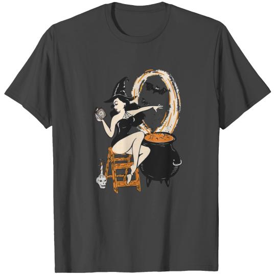 Halloween Witch Pin Up Vintage Retro T Shirts