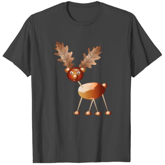 funny reindeer made of chestnut and oak leaves T Shirts